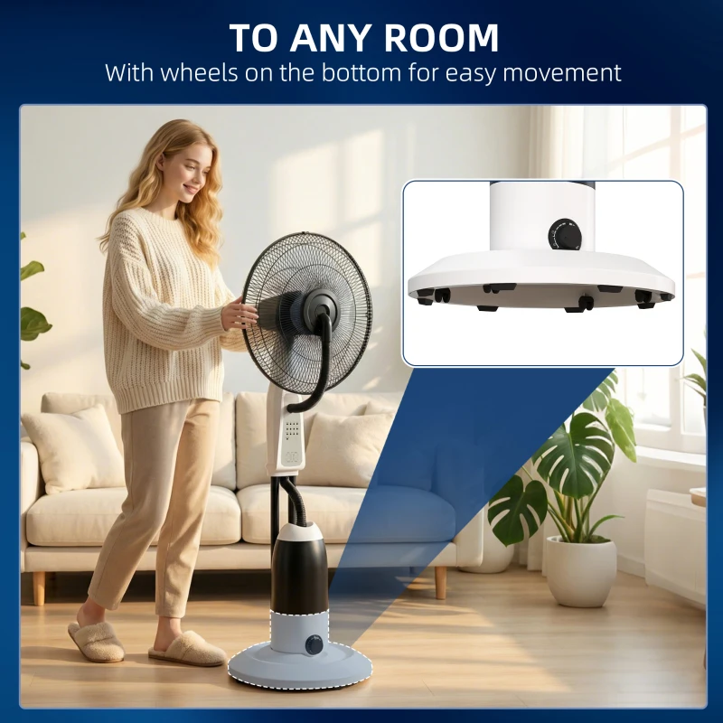 HOMCOM Pedestal Fan with Water Mist Spray 3 Speeds 2.8L Water Tank, White