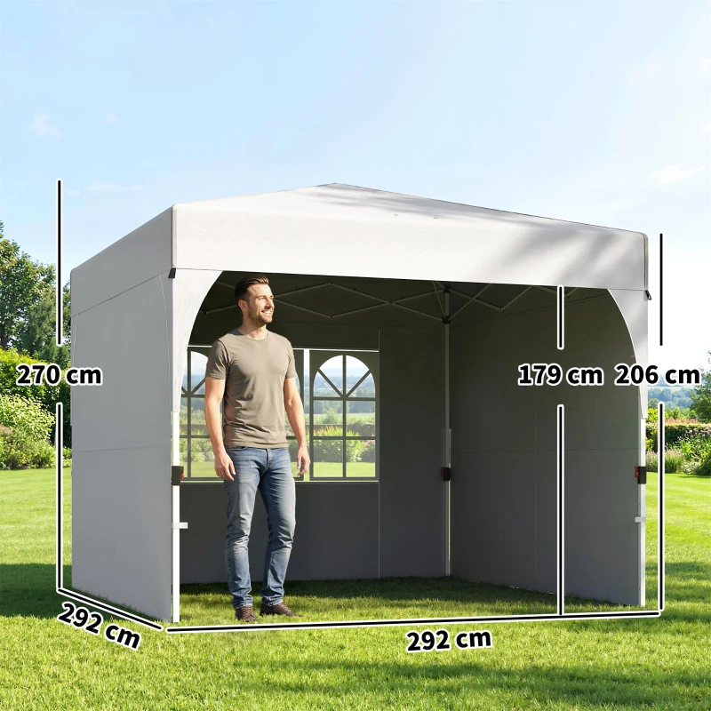 Outsunny Gazebo pieghevole 3x3 m con 3 pareti laterali UV50+, Crema
