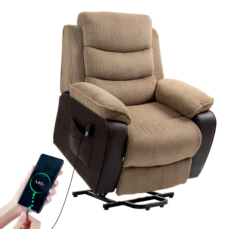 HOMCOM Poltrona Relax Reclinável com Controlo Remoto Apoio para os Pés Poltrona Elevatória 96x96x108 cm Marrom