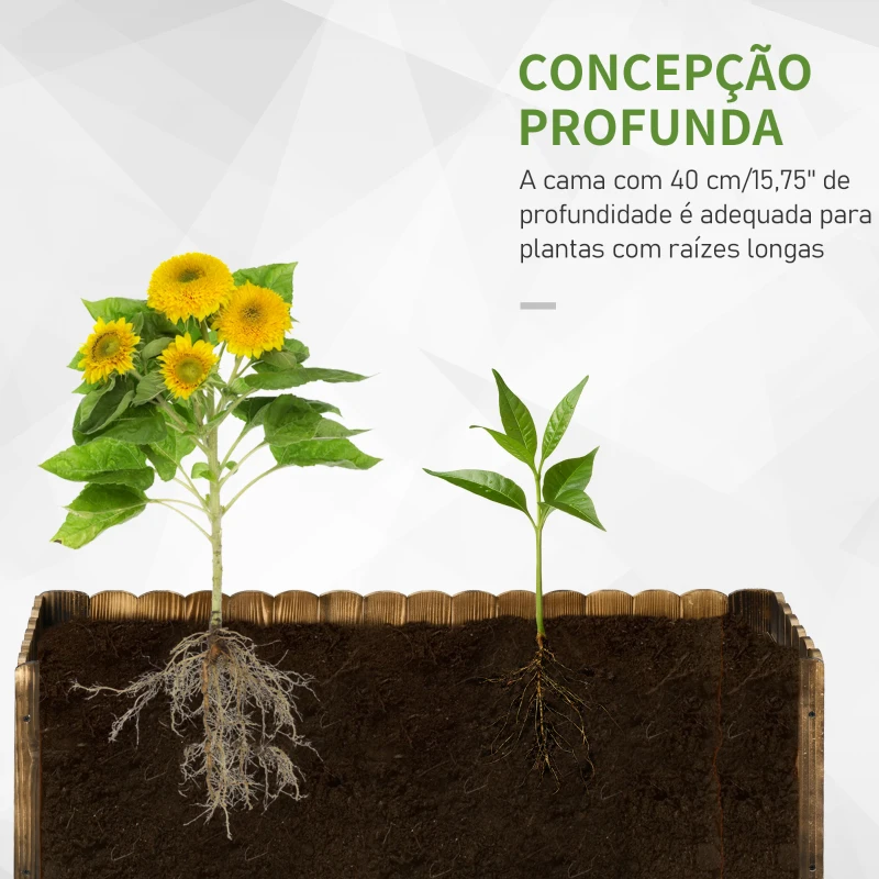 Outsunny Floreira de Madeira com Base Aberta para Cultivar Plantas Flores Ervas Floreira Exterior Retangular 120x40x40 cm Carbonizada