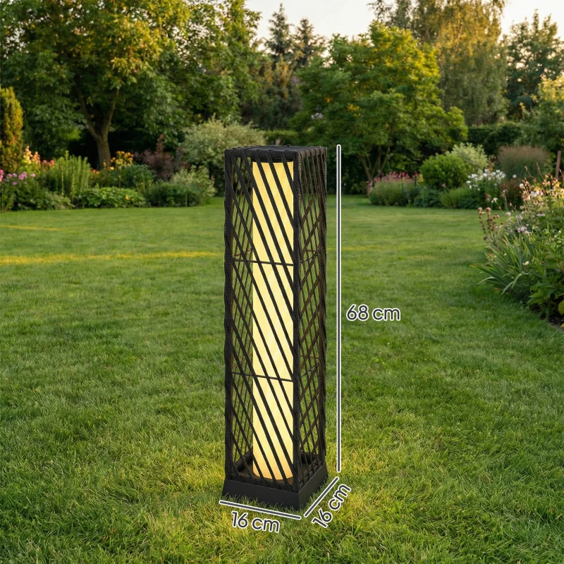 Outsunny Candeeiro de Jardim em Vime Candeeiro Solar Exterior com Luzes LED Automáticas Impermeável IP44 16x16x68 cm Preto