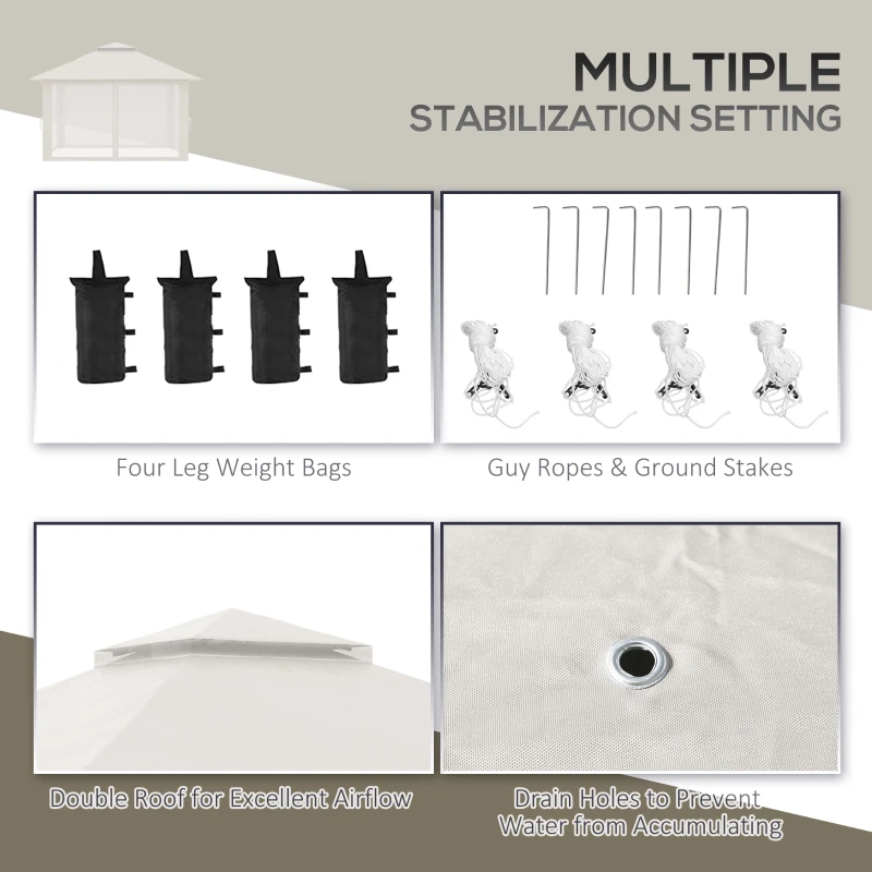 Outsunny Składany pawilon, regulowana wysokość, 4 ściany siatkowe, dach wentylacyjny, torba transportowa, szybki montaż, 4 x 4 x 3 m, Kremowy