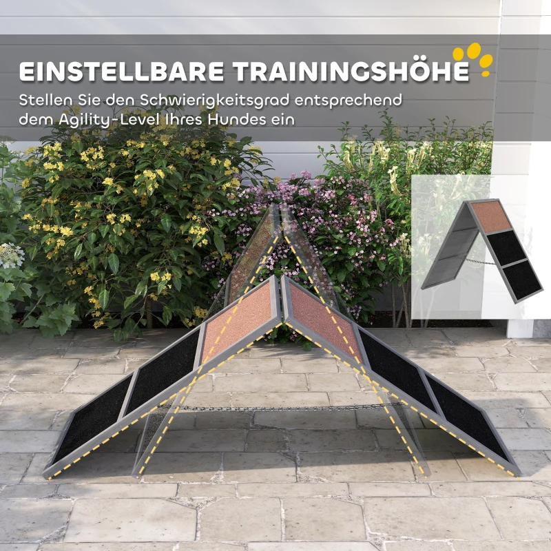 PawHut Hondensport-ramp, hondensporttoestel, A-vormig frame, antislip oppervlakte, 173 x 59 x 66 cm, grijs