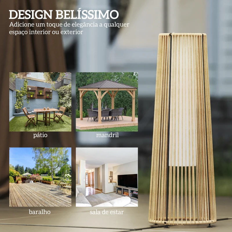 Outsunny Candeeiro de Pé em Ratã com Energia Solar, LED 0,8 W, Interruptor Automático, Decoração Exterior Ø21,5x61 cm, Madeira