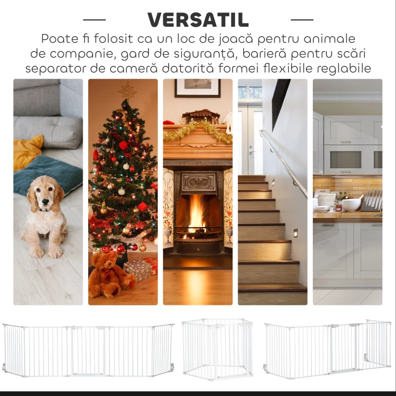 PawHut Gard Pliabil și Modular pentru Câini cu 5 Panouri Alb