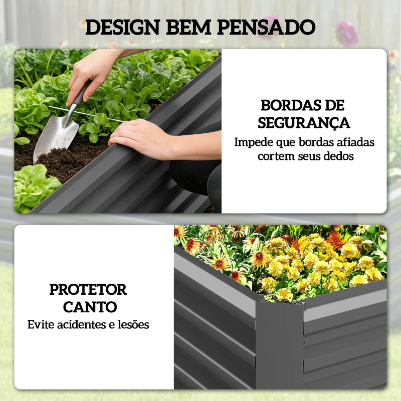 Outsunny Floreira Grande Exterior Retangular em Aço Galvanizado para Terraço com Base Aberta 180x90x57,5 cm Cinzento