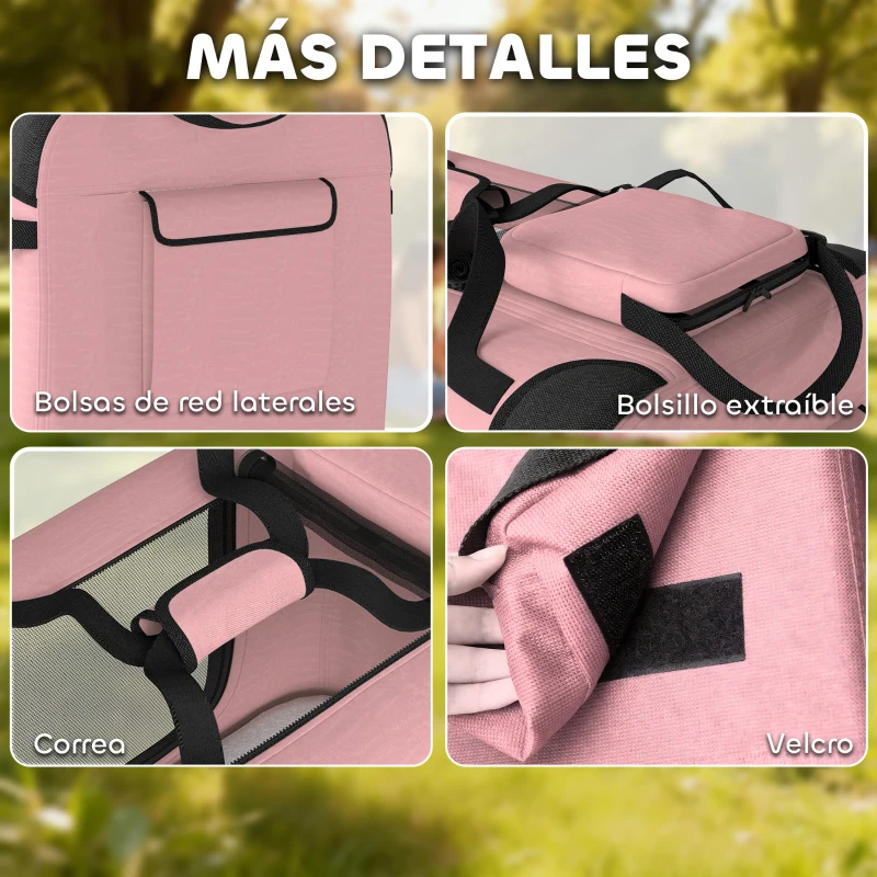 PawHut Transportín para Perros Plegable 60x41,5x41 cm con Ventanas de Malla Cojín Suave y 2 Asas para Mini Perros y Gatos Rosa