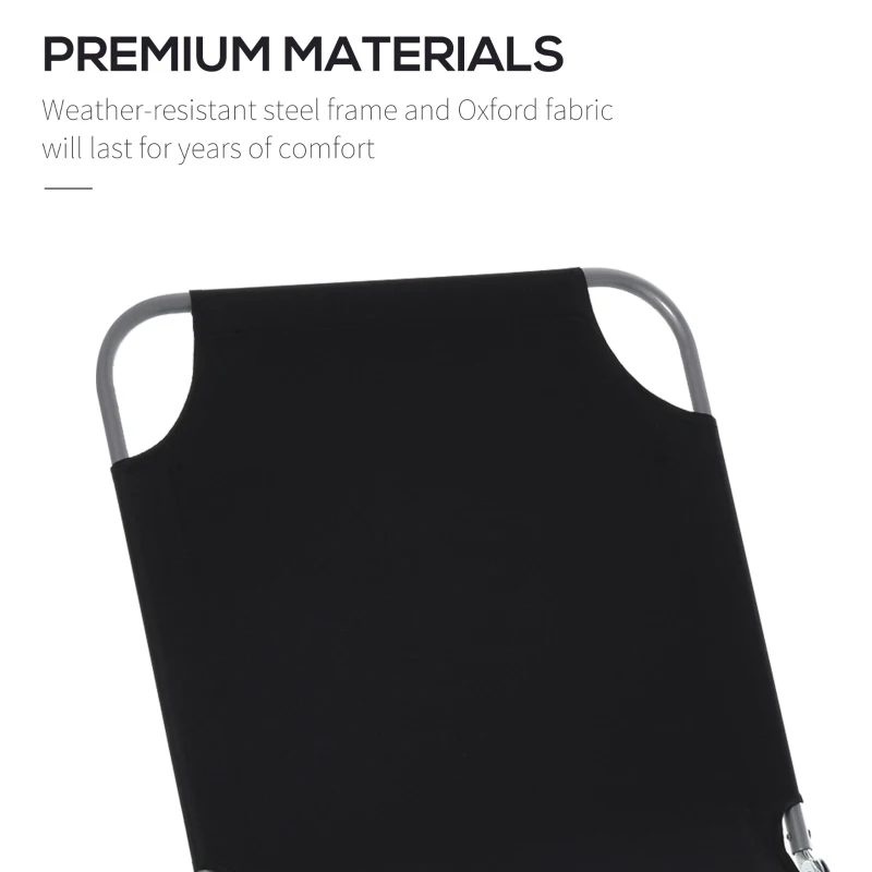 Outsunny Leżak plażowy z regulowanym oparciem, składany fotel plażowy, leżak ogrodowy do 120 kg, czarny, oxford, idealny na balkon, taras