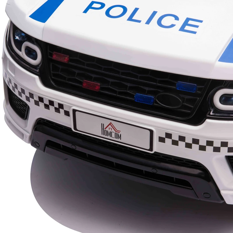 HOMCOM 12V Electric Car for Kids, Ride on Police Car with 2 Motors, Remote Control, Siren Flashing Lights, Suspension, USB, Auxiliary Wheels, Pull handle, for 3-6 Years, White