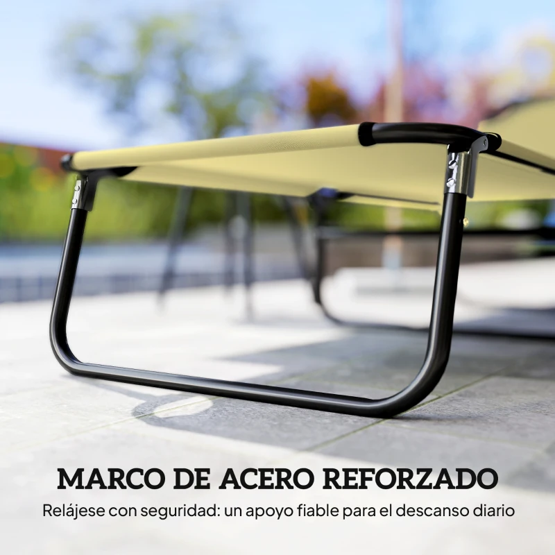 Outsunny Tumbona Plegable Reclinable con Ángulo Ajustable de 5 Posiciones para Jardín Exterior Piscina Terraza Camping Carga 120 kg 188x56x28 cm Beige
