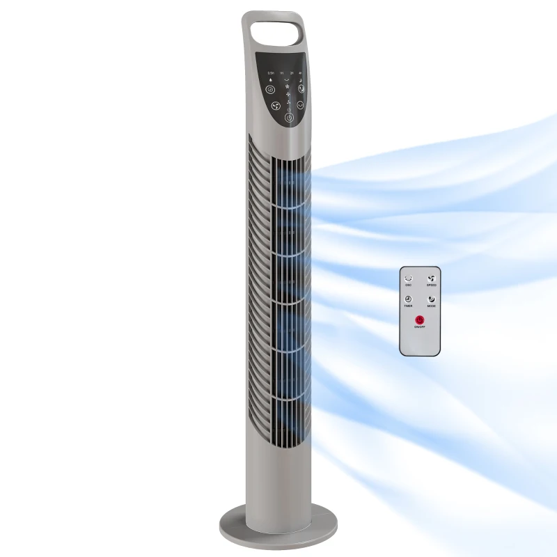 HOMCOM Tower Fan Oscillating 3 Speeds 3 Winds 40W w/ RC Timer Quiet - Grey