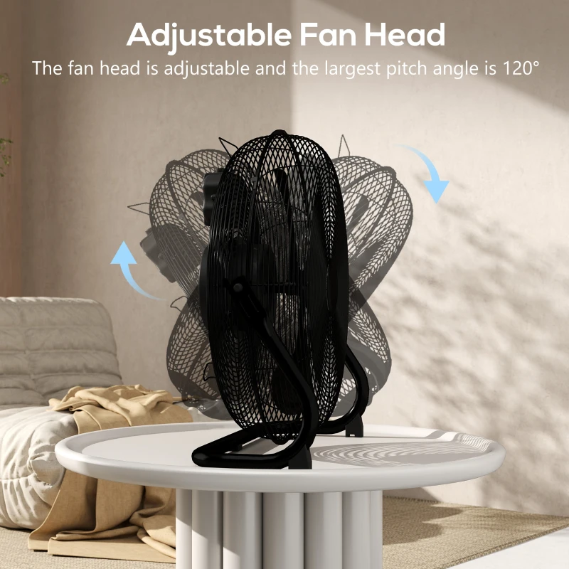 HOMCOM 20" Metal Floor Fan with Tilting, High Velocity, 3 Speed, Portable Gym Fan for Home Office, Black
