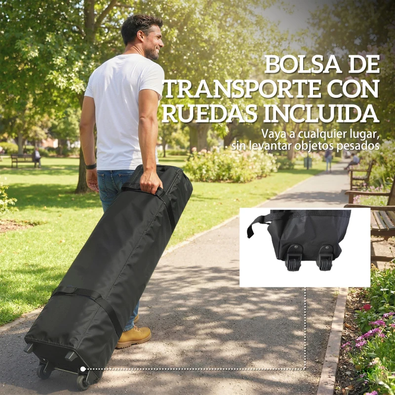 Outsunny Carpa Plegable Pop-up 3x3 m con Bloqueo Central Altura Ajustable Bolsa Transporte con Ruedas y Sacos de Arena Gris