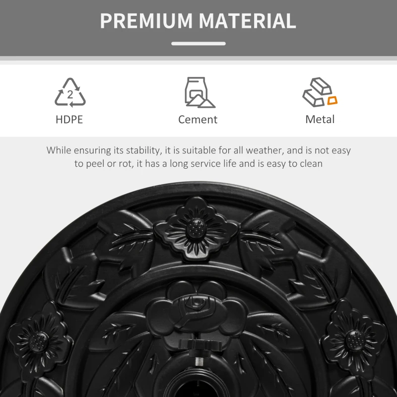 Outsunny Stojak na parasol, półokrągły, 9 kg, wzór kwiatowy, HDPE/cement, na maszty Ø35/38/48 mm