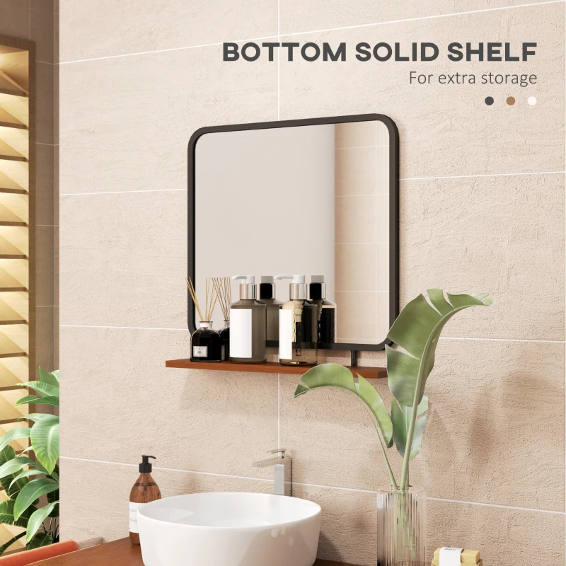 Lustro ścienne 55 x 55,5 cm z półką, czarne, drewniane