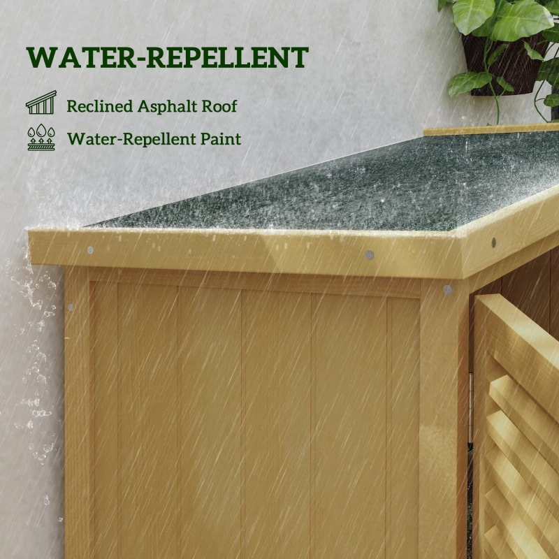 Outsunny Skrzynia ogrodowa drewniana, 4 półki, dach asfaltowy