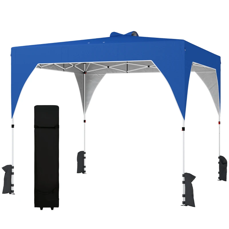 Outsunny Carpa Plegable Pop-up 3x3 m con Bloqueo Central Altura Ajustable Bolsa Transporte con Ruedas y Sacos de Arena Azul