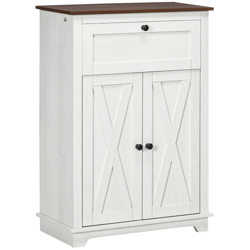 HOMCOM Credenza Bassa da Cucina in Stile Rustico con Cassetto e Armadietto con Ripiano Regolabile, Bianco