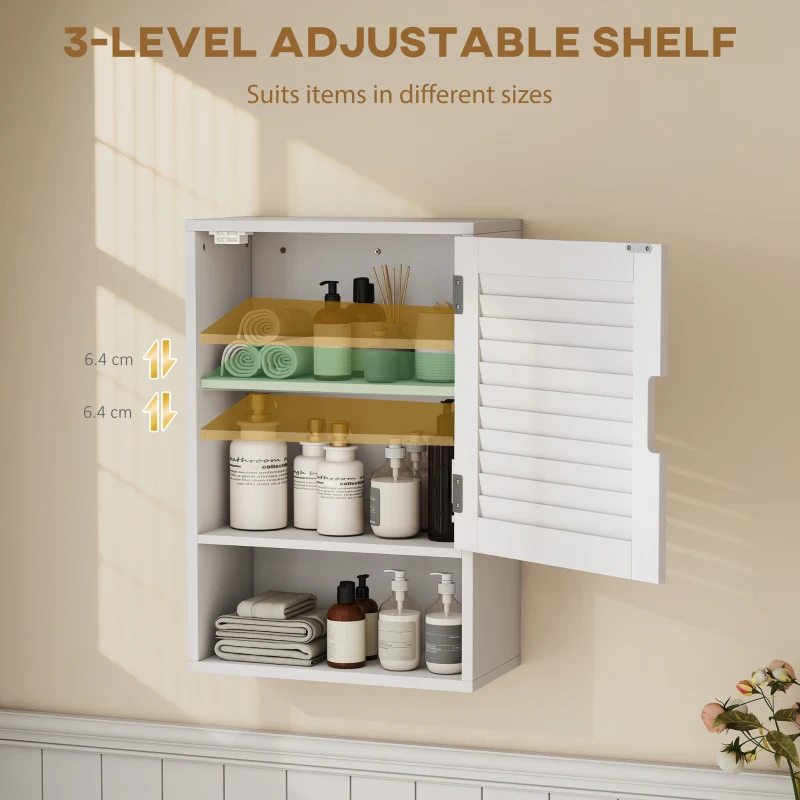 HOMCOM Wisząca szafka łazienkowa z 1 drzwiczkami, regulowanymi półkami, 40 x 20 x 60 cm, biała