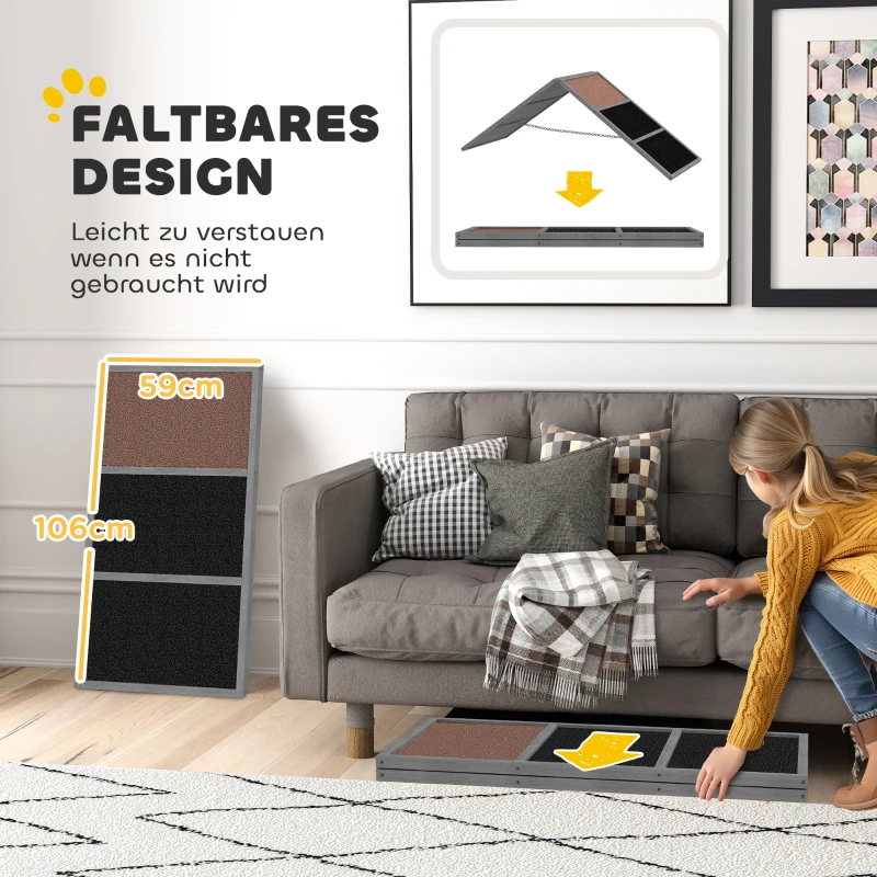 PawHut Hondensport-ramp, hondensporttoestel, A-vormig frame, antislip oppervlakte, 173 x 59 x 66 cm, grijs