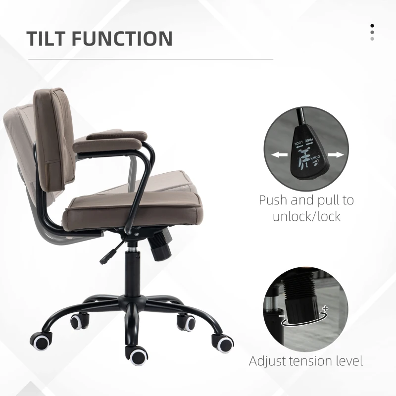 Vinsetto Krzesło Biurowe Komputerowe, Design Retro, Pikowanie Guziki, Eko Skóra, Regulowalne Wysokością, Kawa