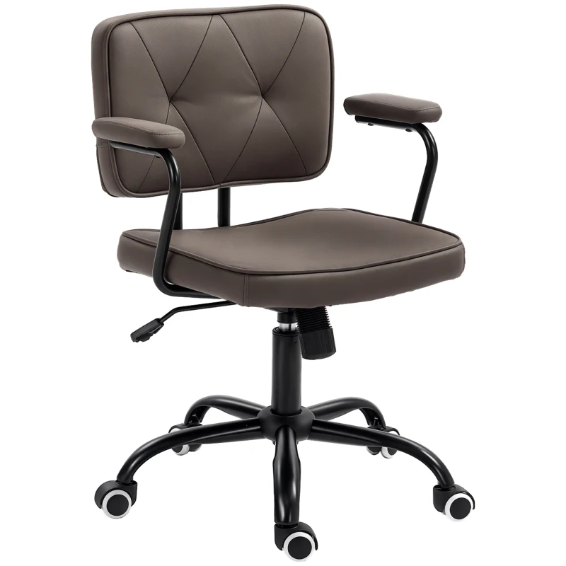 Vinsetto Krzesło Biurowe Komputerowe, Design Retro, Pikowanie Guziki, Eko Skóra, Regulowalne Wysokością, Kawa