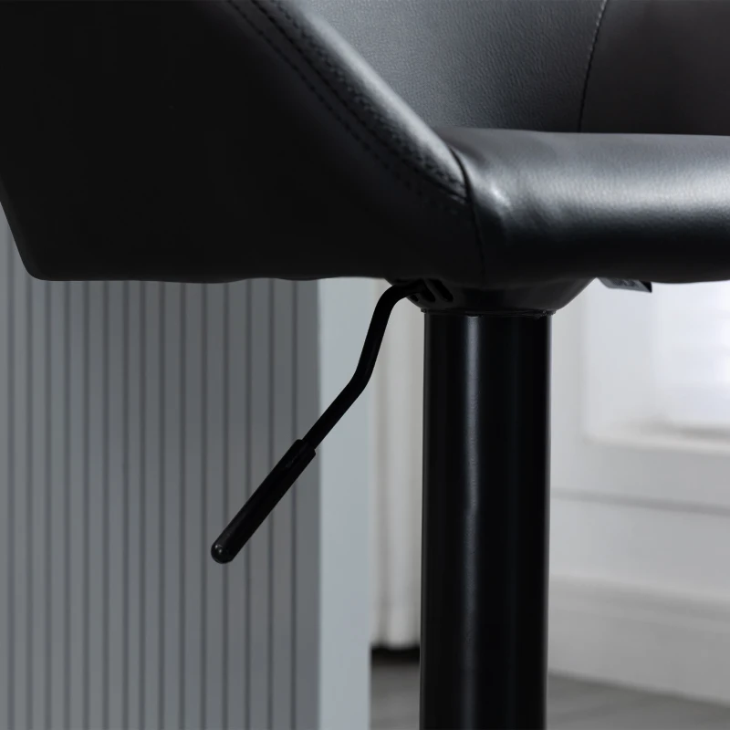 HOMCOM Adjustable Bar Stools Set of 2, Swivel PU Leather Barstools with Backrest & Footrest, Black