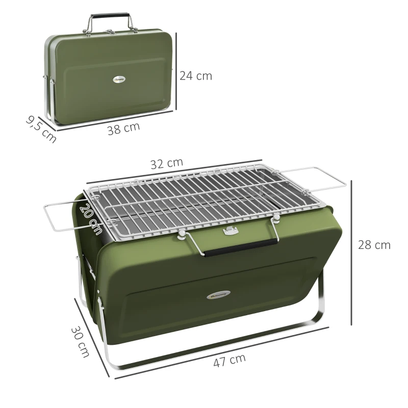 Outsunny Koffergrill, Mini-Kohlegrill, klappbar, mit Kohleschale und Ascheauffangschale, Metallgehäuse, Grün