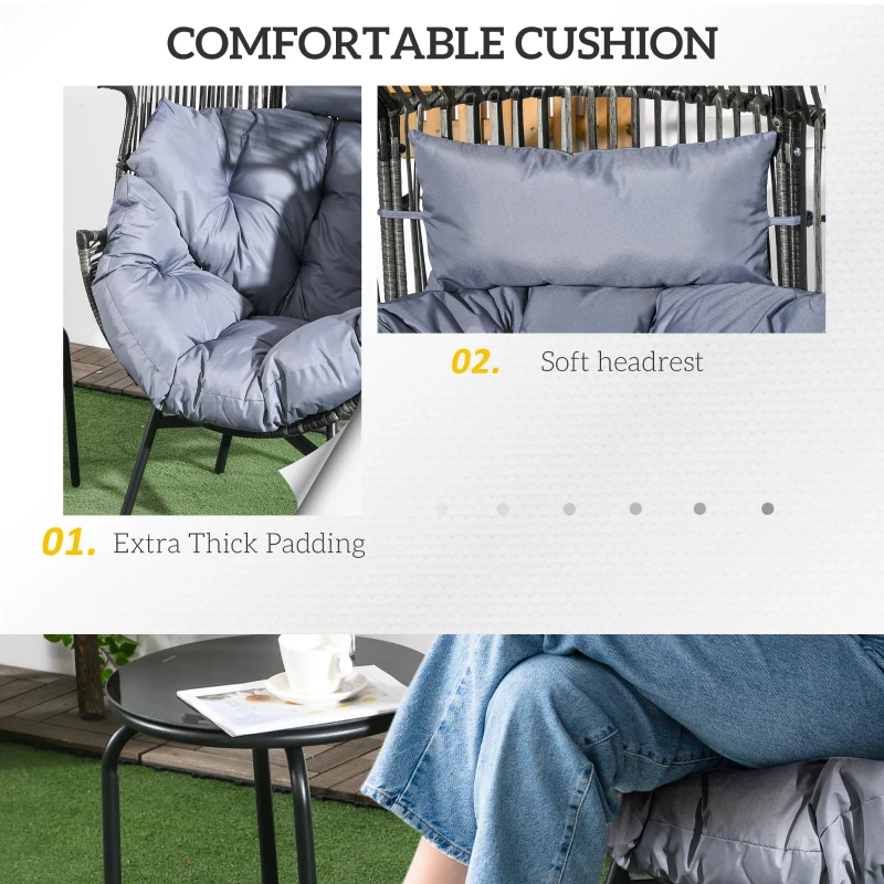 Fotel rattanowy z poduszką, szary, do ogrodu i tarasu