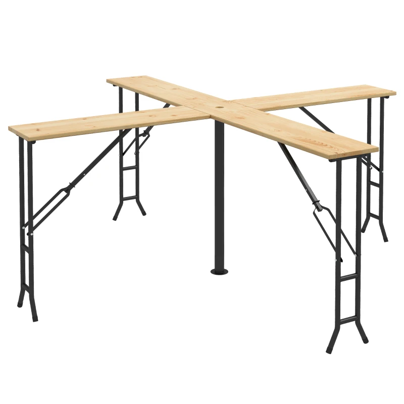 Outsunny Stół piknikowy, składany stół ogrodowy, dla 20 osób, odporny na warunki atmosferyczne, Metal, Drewno sosnowe, 2,4x2,4x1m, Naturalny/Czarny