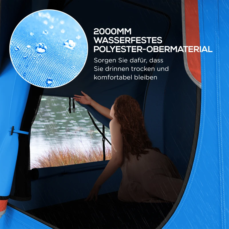 Outsunny Namiot samochodowy Campingowy, 3 drzwi, odporny na warunki atmosferyczne, 239cm x 210cm x 210cm, Pomarańczowy + Niebieski