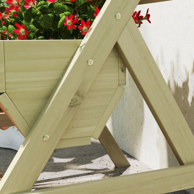 Outsunny Jardinière surélevée en bois avec 3 étages, étagère en escalier pour plantes avec trous de drainage, 65x75x76cm, vert