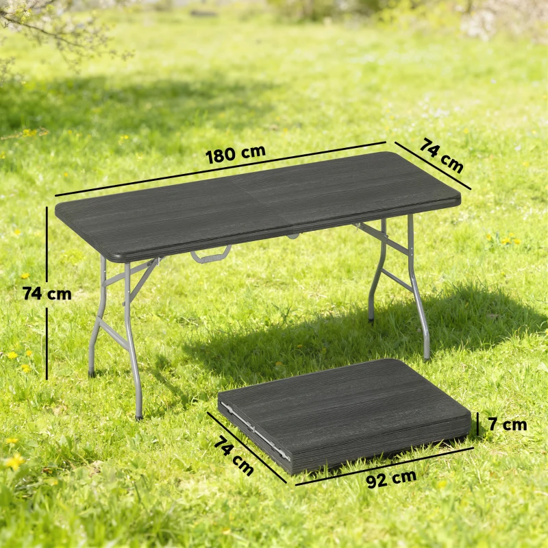 Outsunny Mesa plegable en HDPE mesa de camping plegable exterior con asa cubrepatas antideslizantes 180 x 74 x 74 cm, negro