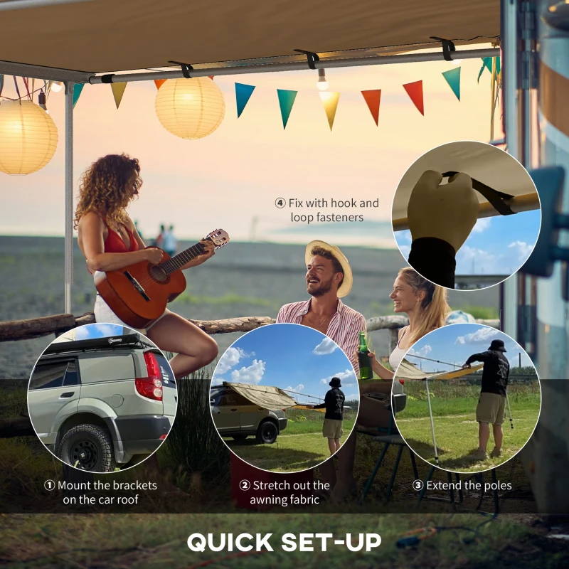 Outsunny Markiza boczna samochodowa, regulowana wysokość, 160 x 250 x 125-225 cm, Khaki