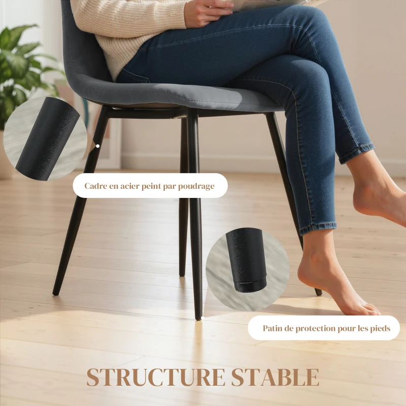 HOMCOM Lot de 4 chaises de salle à manger rembourrées avec dossier haut, pieds en acier et tissu effet velours, gris