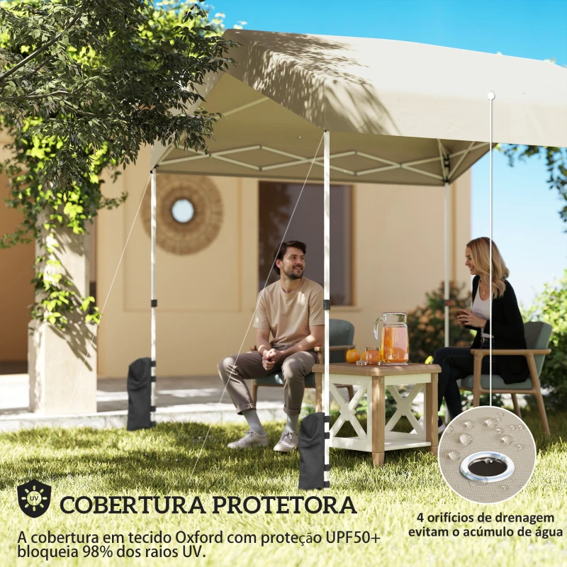 Outsunny Tenda Dobrável 2,4x2,4 m Pop-up UPF50+ Bloqueio Central Altura Ajustável Bolsa de Transporte Sacos de Areia Bege