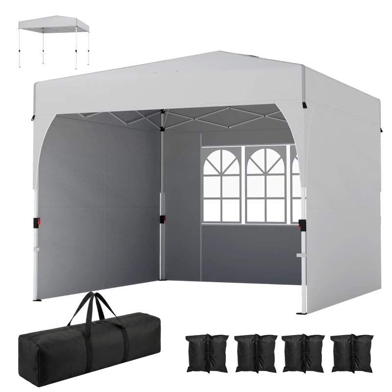 Outsunny Gazebo pieghevole 3x3 m con 3 pareti laterali UV50+, Crema