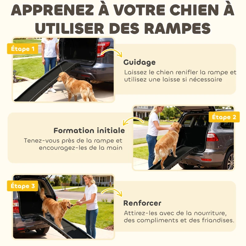 PawHut Rampa Plegable para Perros Antideslizante, 155x38,5x15,5 cm, Negro