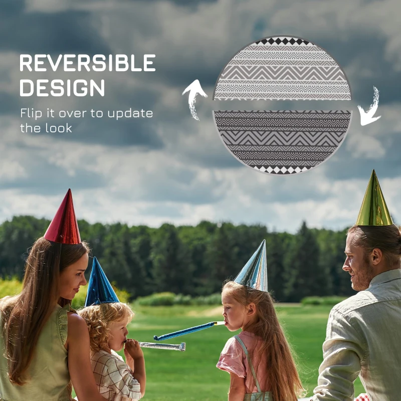 Outsunny Dywan Zewnętrzny Na Taras, Wodoszczelny, Nowoczesny Design, 365 cm x 274 cm x 0.3cm, Czarno+Biały