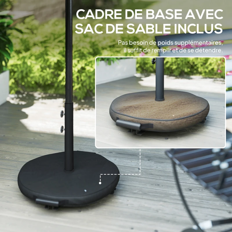 Outsunny Parasol de jardin extérieur rond Ø 3 x 2,5 m parasol droit inclinable Base et Poids Sable, nervure rétractable, Gris Foncé