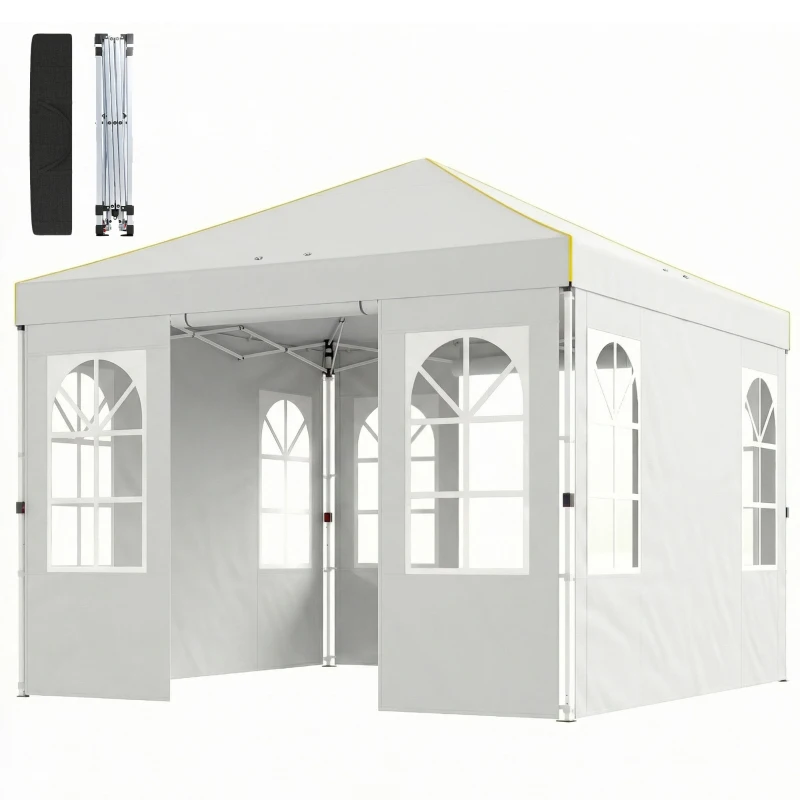 Outsunny Tenda Dobrável 3x3 m Pop-up com UPF 50+, 4 Laterais Removíveis, Altura Ajustável e Bolsa de Transporte, Branco