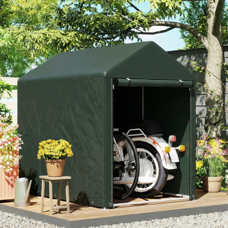 Outsunny Abrigo para Ferramentas Bicicletas e Motos 120x179x165 cm Garagem Portátil com 2 Habitações Verde Escuro