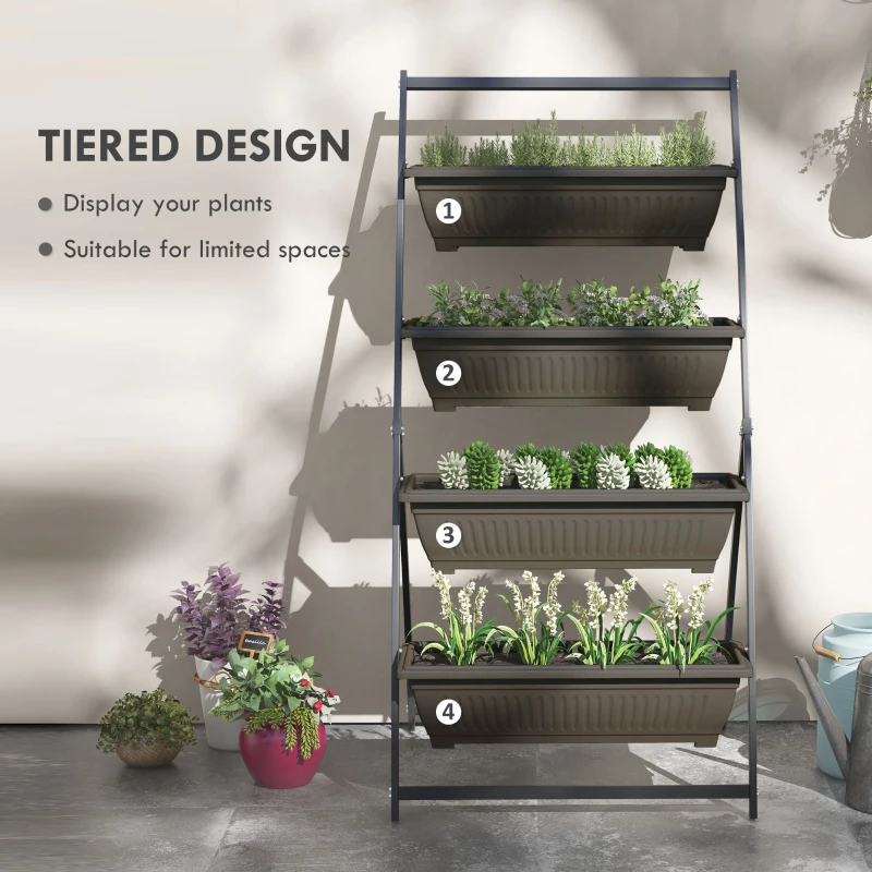 Outsunny Drabinka na rośliny, Drabinka na kwiaty, Pudełko na rośliny, Stosowalne, Odporna na warunki atmosferyczne, 76 x 79 x 162 cm, Brązowy