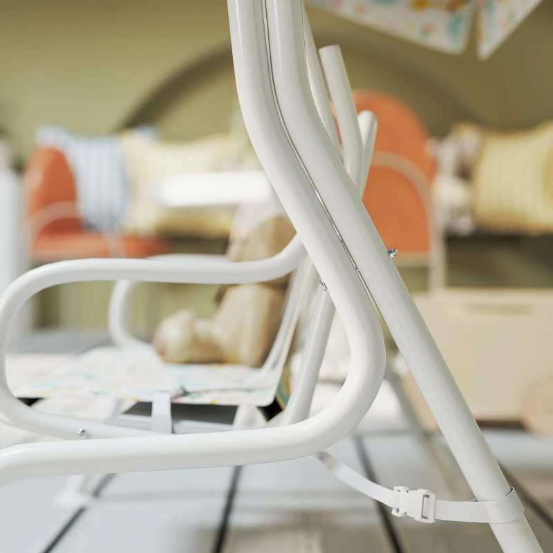 AIYAPLAY Kids Garden Swing Chair with Adjustable Canopy, Safety Belt, 2 Seater Hammock Swing Bench for Patio, Porch, White