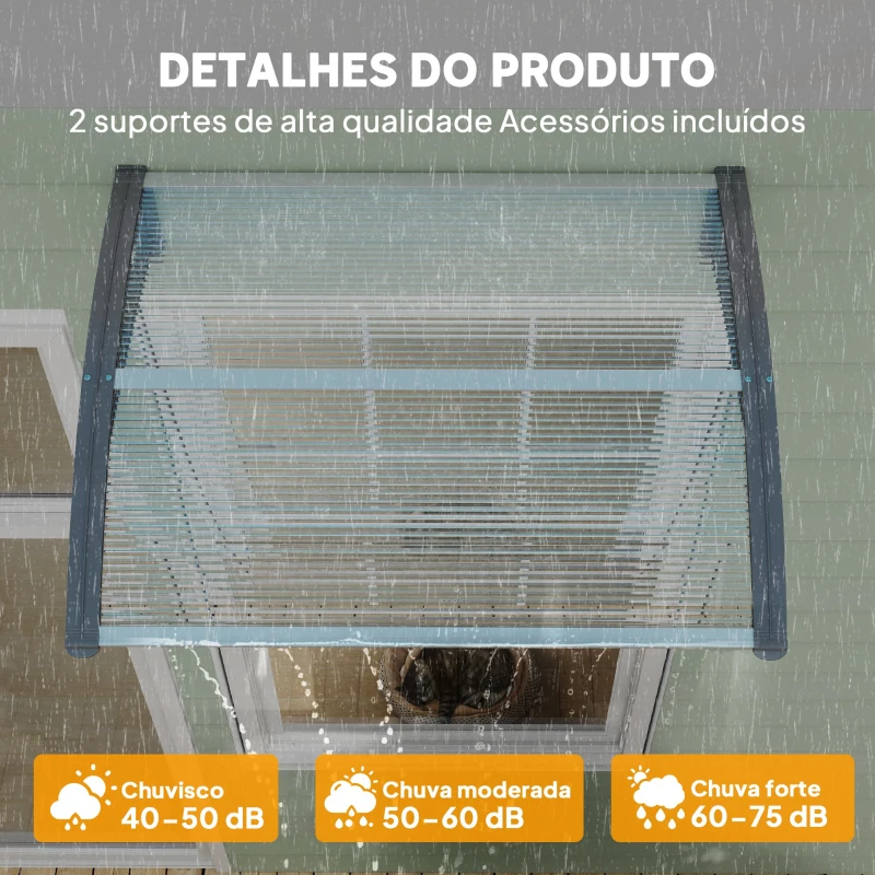Outsunny Marquise para Portas e Janelas 100x75 cm Toldo de Proteção contra Sol e Chuva com Cobertura de Policarbonato e Barra de Alumínio Transparente