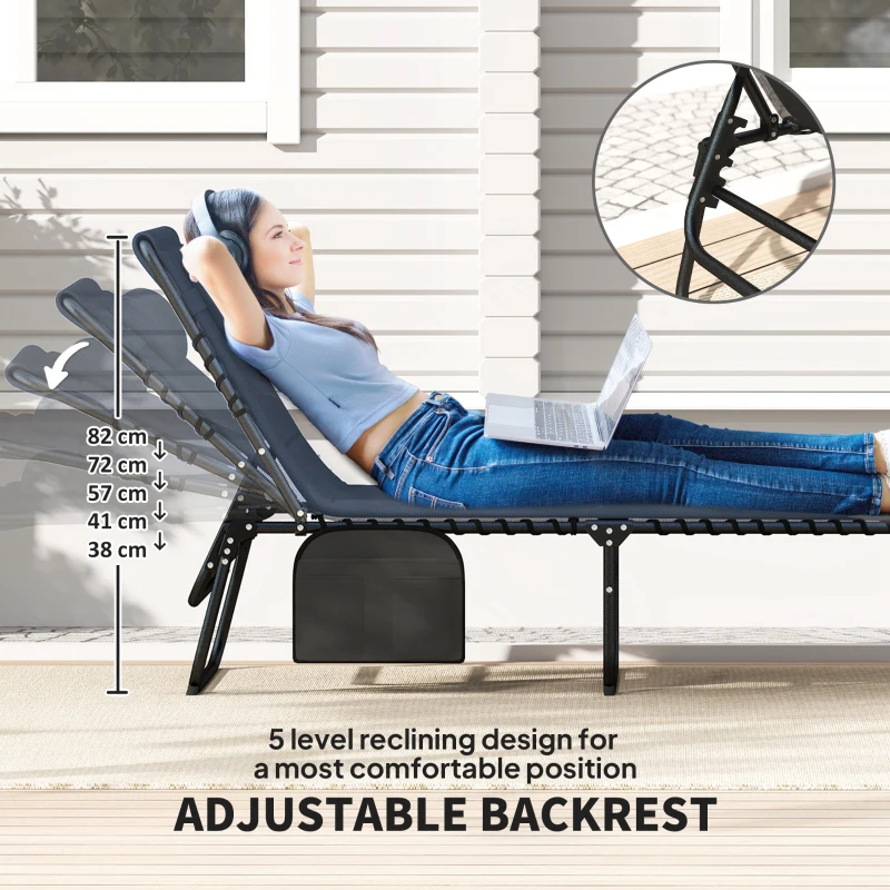 Outsunny Set of Two Reclining Sun Loungers - Dark Blue