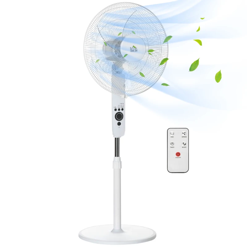 HOMCOM 18" Pedestal Fan with Sleep Mode, Oscillating Standing Fan with 3 Modes, Remote Control, Adjustable Height, White