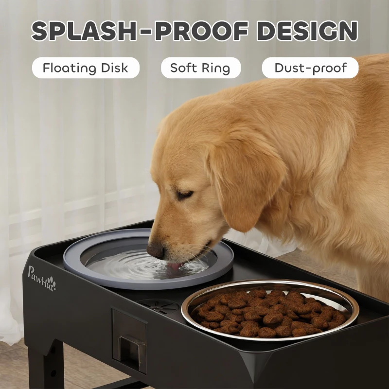 PawHut Podwyższona Miska dla Psa Regulowana Miska z 2 Miskami dla Małych i Dużych Psów Czarna