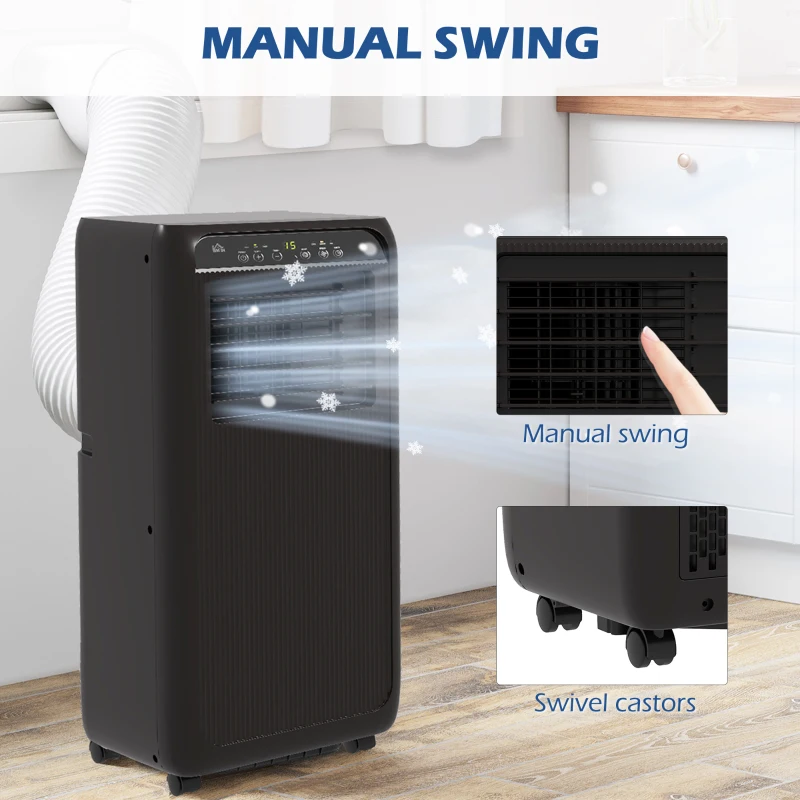 HOMCOM Przenośna Klimatyzacja Mini Klimatyzator, Timer 24 godziny, 3 prędkości, 33 x 28 x 68,5 cm, Czarny