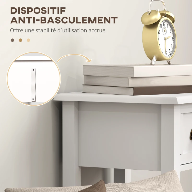 HOMCOM Lot de 2 tables d'appoint Table de Chevet style sophistiqué avec tiroir, étagère inférieure, 30 x 30 x 75 cm, blanc